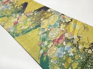 毬に扇・花々模様織出し袋帯